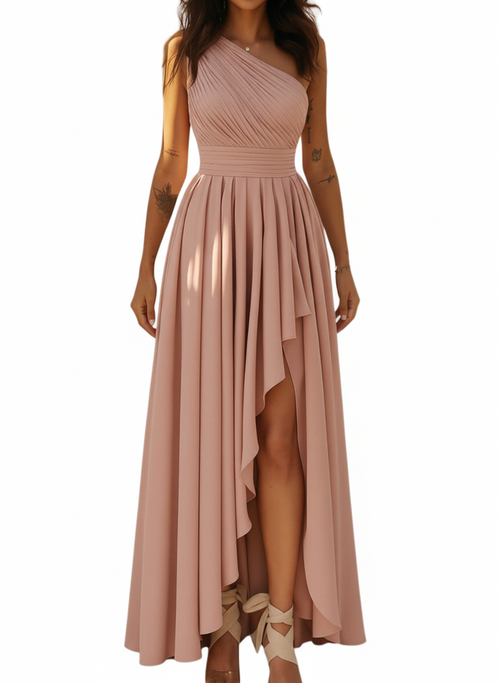 BLUSH PINK HIGH-LOW COCKTIAL DRESS
