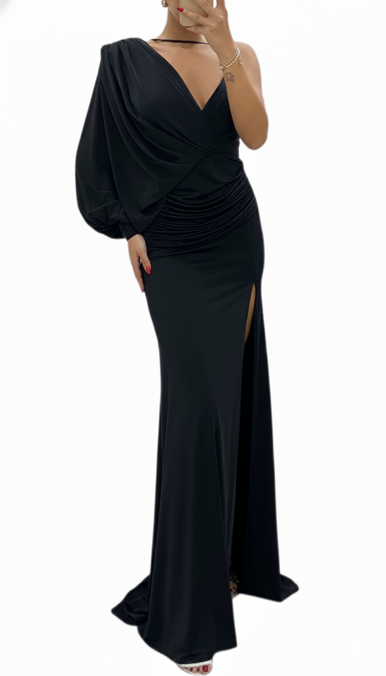 ELEGANT ONE-SHOULDER BLACK EVENING