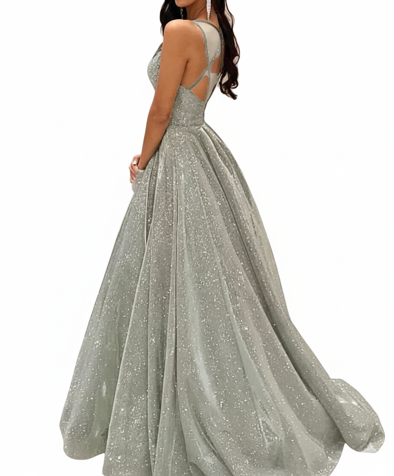 Sparkling Light Green Evening Gown
